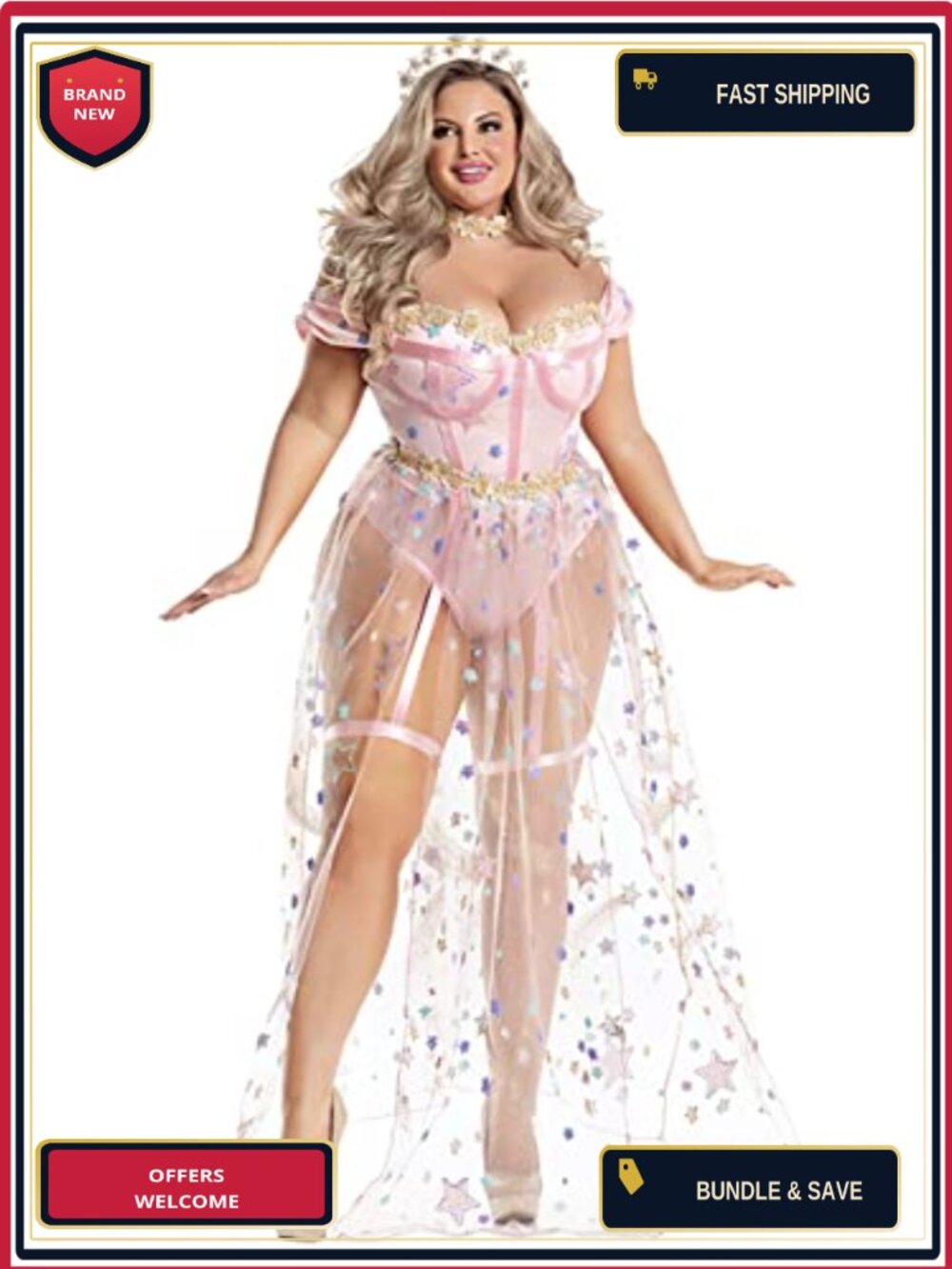 Plus Size Goddess Costume Dress with Built-In Teddy & Garters
